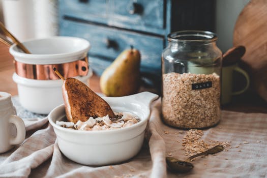 Fiber-rich foods on a wooden table