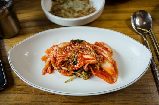 colorful display of fermented foods like kimchi and yogurt