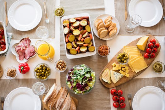 A variety of prebiotic-rich foods on a table